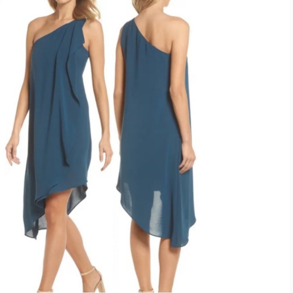 NWT Adrianna Papell Teal One shoulder Ruffle dress - 12
